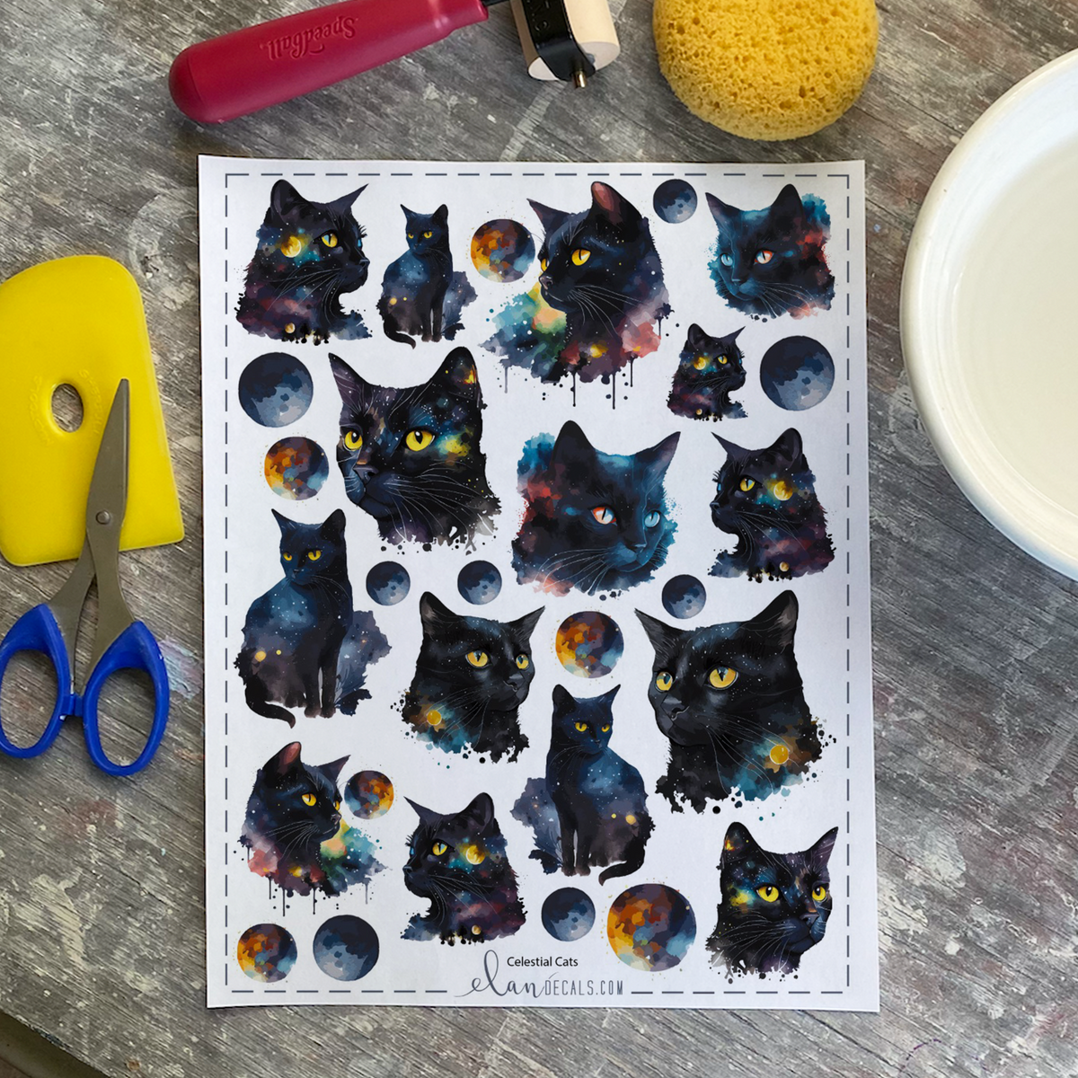 Celestial Cats - Overglaze Decal Sheet