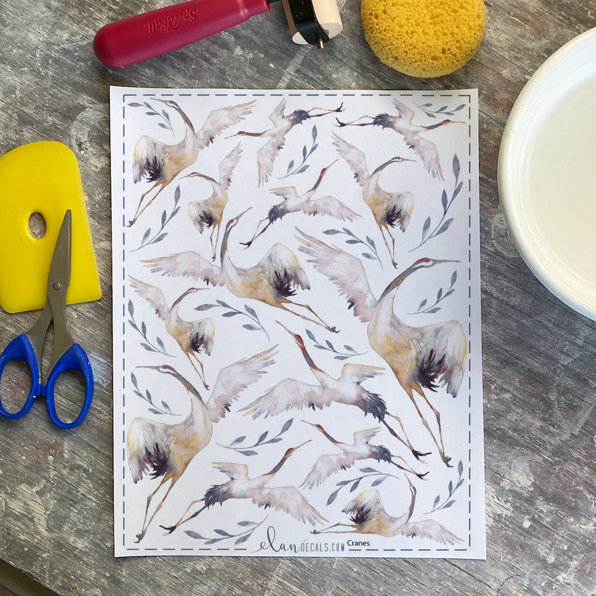 Cranes - Overglaze Decal Sheet