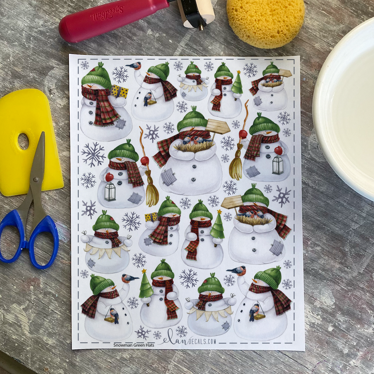 Snowman Green Hats - Overglaze Decal Sheet