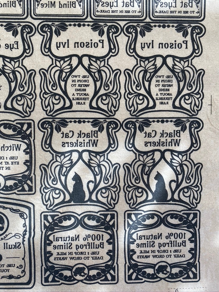 Apothecary Labels - Underglaze Transfer Sheet - You Choose Color