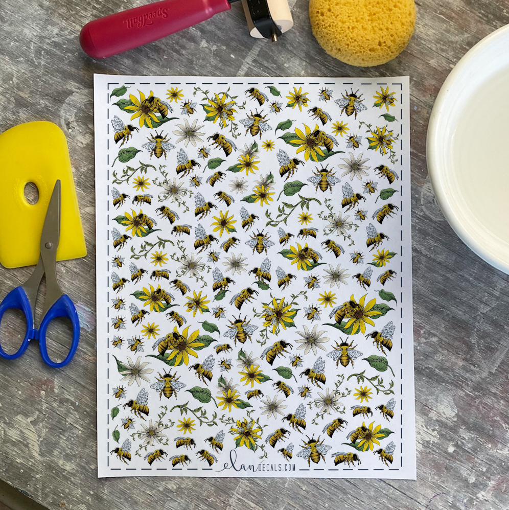 Bees and Daisies - Overglaze Decal Sheet